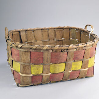 Antique Basket- Ash painted Splints with red and yellow painted splints, circa 1850s, measuring 13" x 13" x 6.25". One of a Kind.