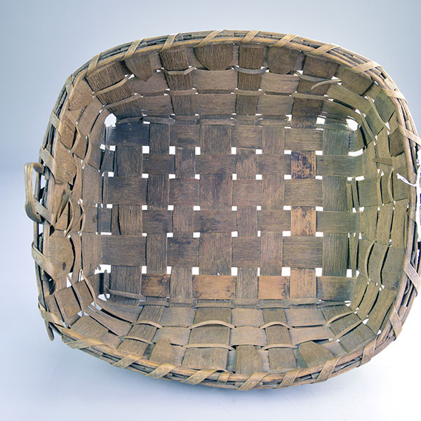 Antique Basket- Ash painted Splints with red and yellow painted splints, circa 1850s, measuring 13" x 13" x 6.25". One of a Kind. The inside.