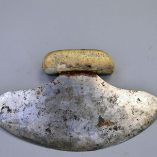 Vintage Knife- Vintage ULU with a 6" crescent blade and carved bone handle (2.25" x 1"), offering authentic traditional craftsmanship for collectors.