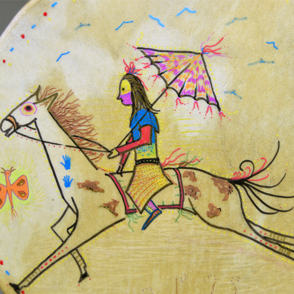 Drum - 15" Native on Horse painting detail