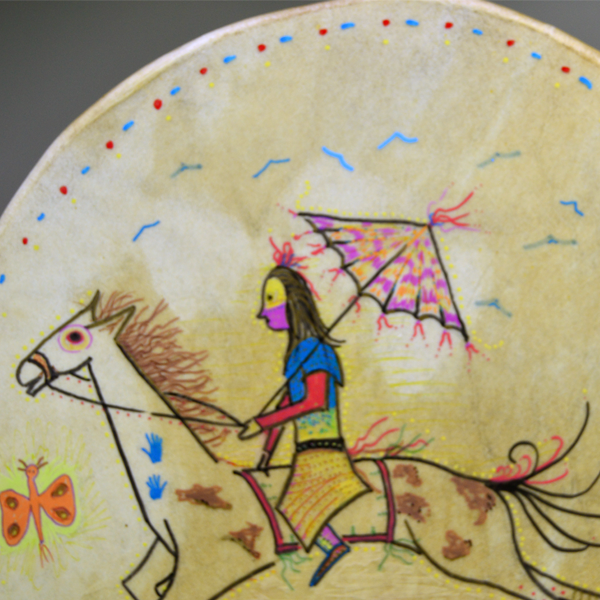 Drum - 15" Native on Horse front detail