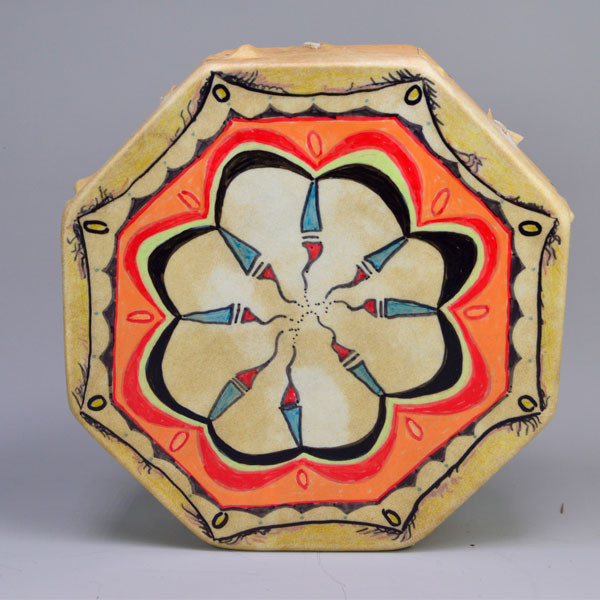 Hand Drum - Octagonal with painted geometric design