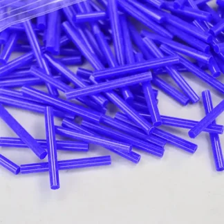 Bead Lot- Royal Blue Bugle Beads, 16 oz package with 26mm beads. Ideal for beaded fringe, beadwork, jewelry making, and detailed craft projects.