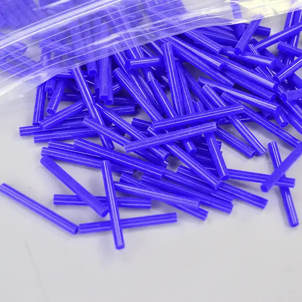 Bead Lot- Royal Blue Bugle Beads, 16 oz package with 26mm beads. Ideal for beaded fringe, beadwork, jewelry making, and detailed craft projects. Here is a different angle.