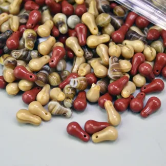 21 oz lot of pressed glass Bead Lot- Tear Drop Shape beads in warm brown hues. Ideal for unique jewelry designs, beadwork, and creative craft projects.