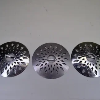 German silver Brooch- 3 Piece Set with matching cut‑out designs. Each brooch measures 3". A unified, artisan‑crafted collection for wear or display.