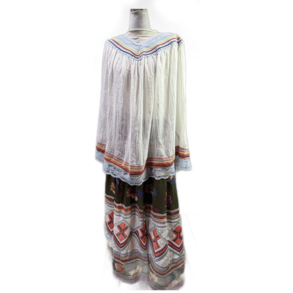 Vintage Skirt & Blouse- Seminole set with patchwork and geometric banding, rickrack trim, and classic strip‑piecing. One of a Kind