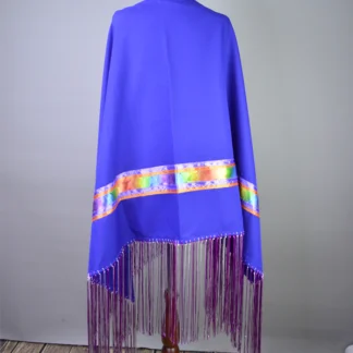 Dance Shawl Royal with Rose & Silver Fringe