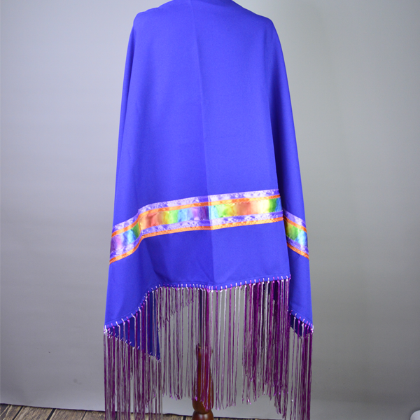 Dance Shawl Royal with Rose & Silver Fringe