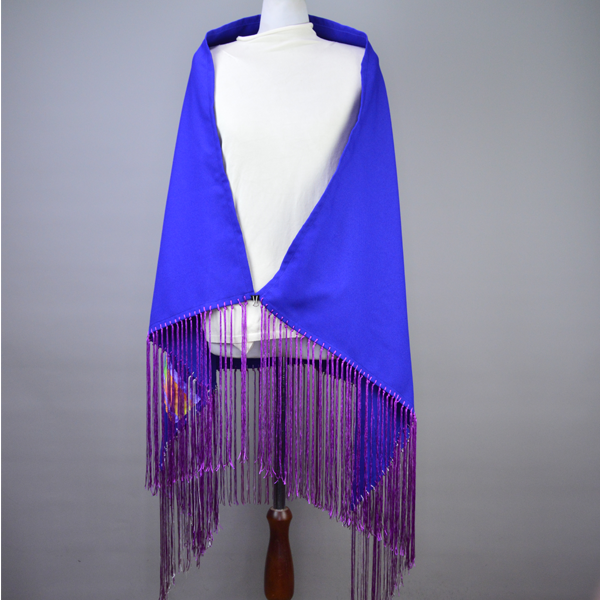 Dance Shawl Royal with Rose & Silver Fringe front view