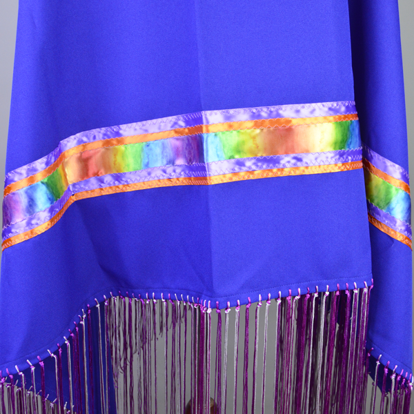 Dance Shawl Royal with Rose & Silver Fringe ribbon trim detail