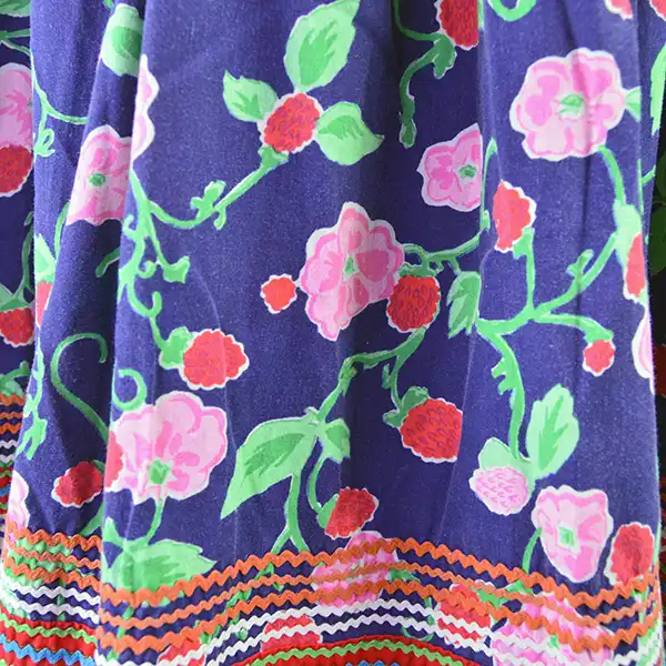 Vintage Seminole style floral skirt fabric close up