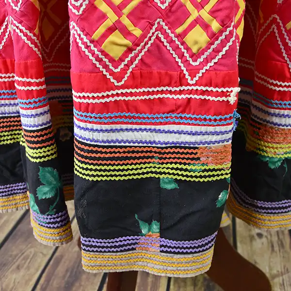 Vintage Floral Seminole Skirt. Close up of patchwork.